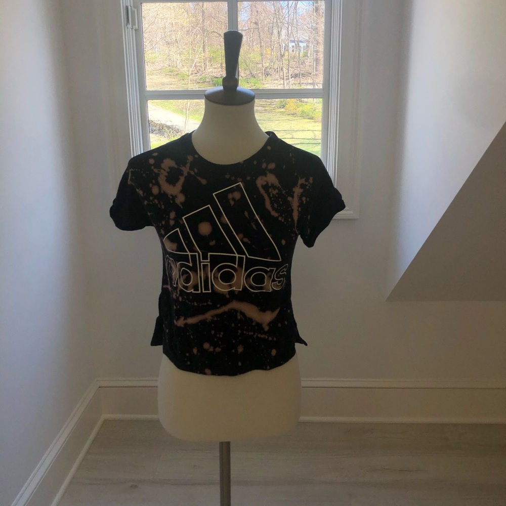 Black Adidas Bleached Cropped T Shirt Tee